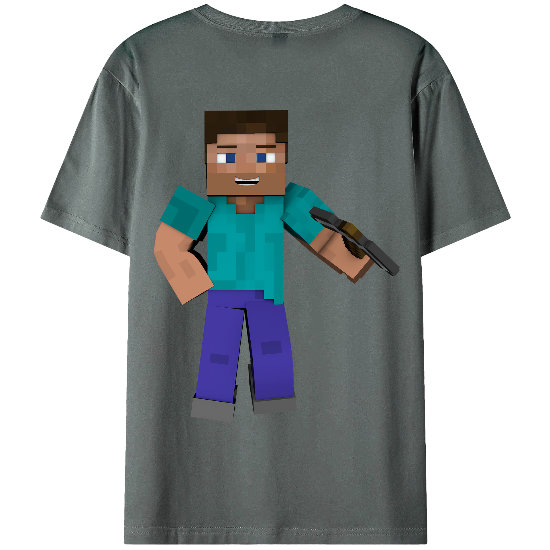 （画像用） マインクラフト ブロックの世界 Minecraft MC Block world 綿100％ メンズ半袖Tシャツ（バックプリント） 通気性